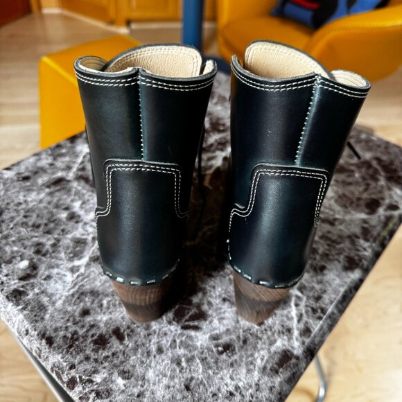 NWOT Maguba Casablanca Black Leather Lace Up Wedge Clog Ankle Boot Size 36 - Picture 3 of 6